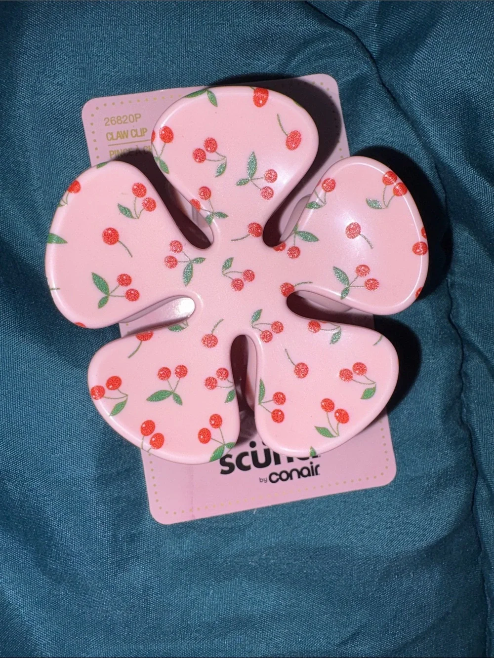 scunci Pink Cherry Print Headband and Flower Clip Set